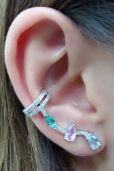 Ear Cuff cristais coloridos  micro zirconia cravejada de um lado só.