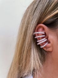 Ear clip espiral pérolas de luxo unilateral regulável banhado a ouro 