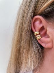 Ear clip argolinha tripla pedras micro zircônias cravejadas banhado a ouro 