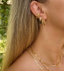 Ear clip bolinhas regulável sem pedras banhado a ouro 18k  