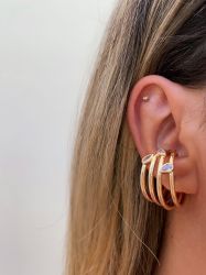 Brinco Ear clip argola tiras vazada detalhes gotas banhado a ouro